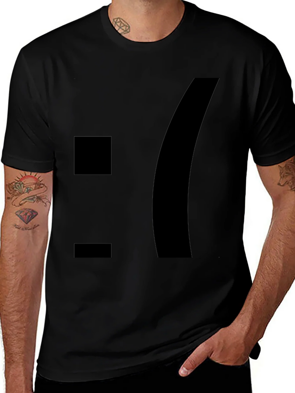 Sad Emoticon Graphic Tee - Black Cotton Blend product image 1