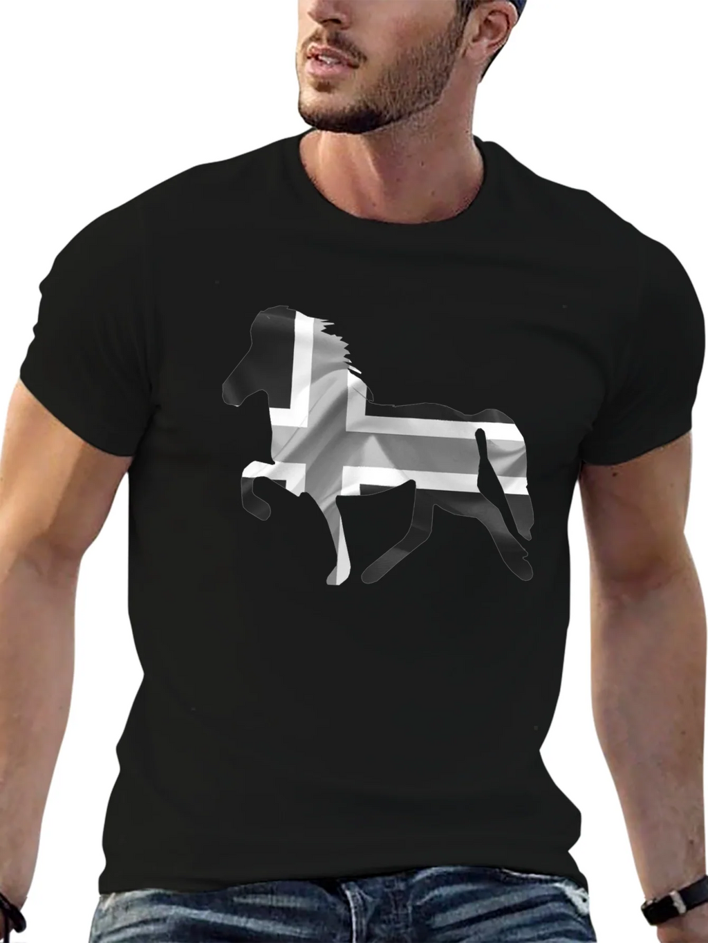 Icelandic Horse Flag T-Shirt - Black Cotton Tee product image 6