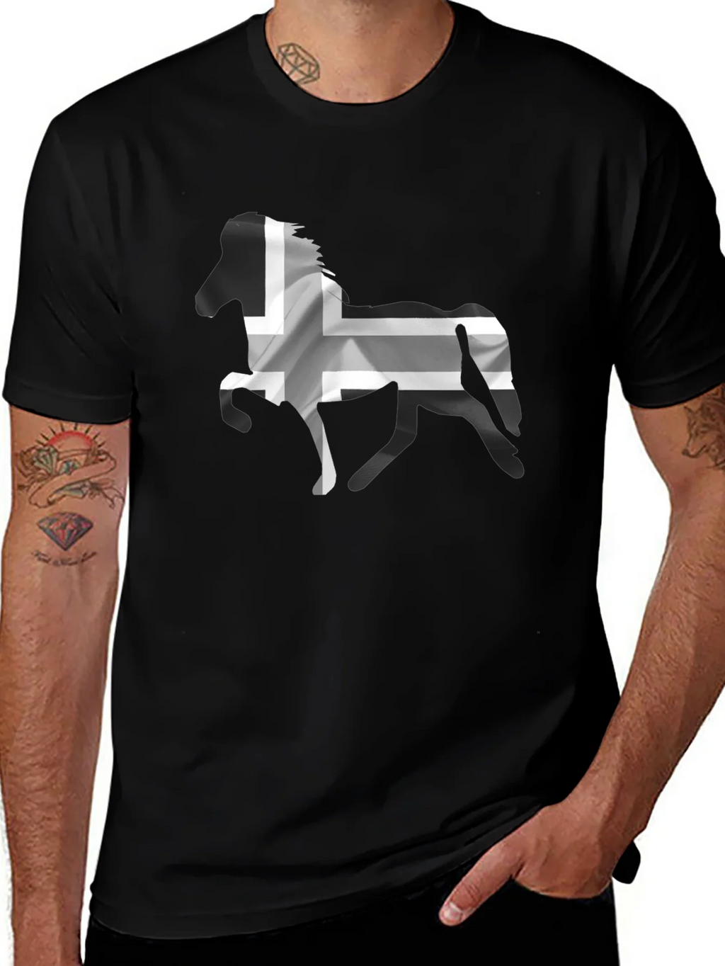 Icelandic Horse Flag T-Shirt - Black Cotton Tee product image 1