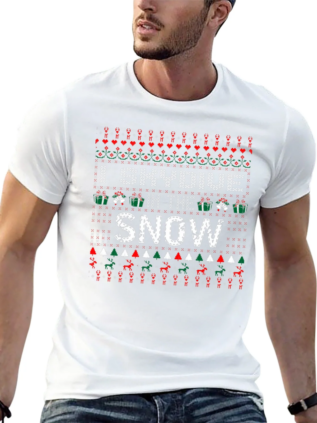 I Skydive in the Snow Ugly Christmas Holiday T-Shirt product image 11