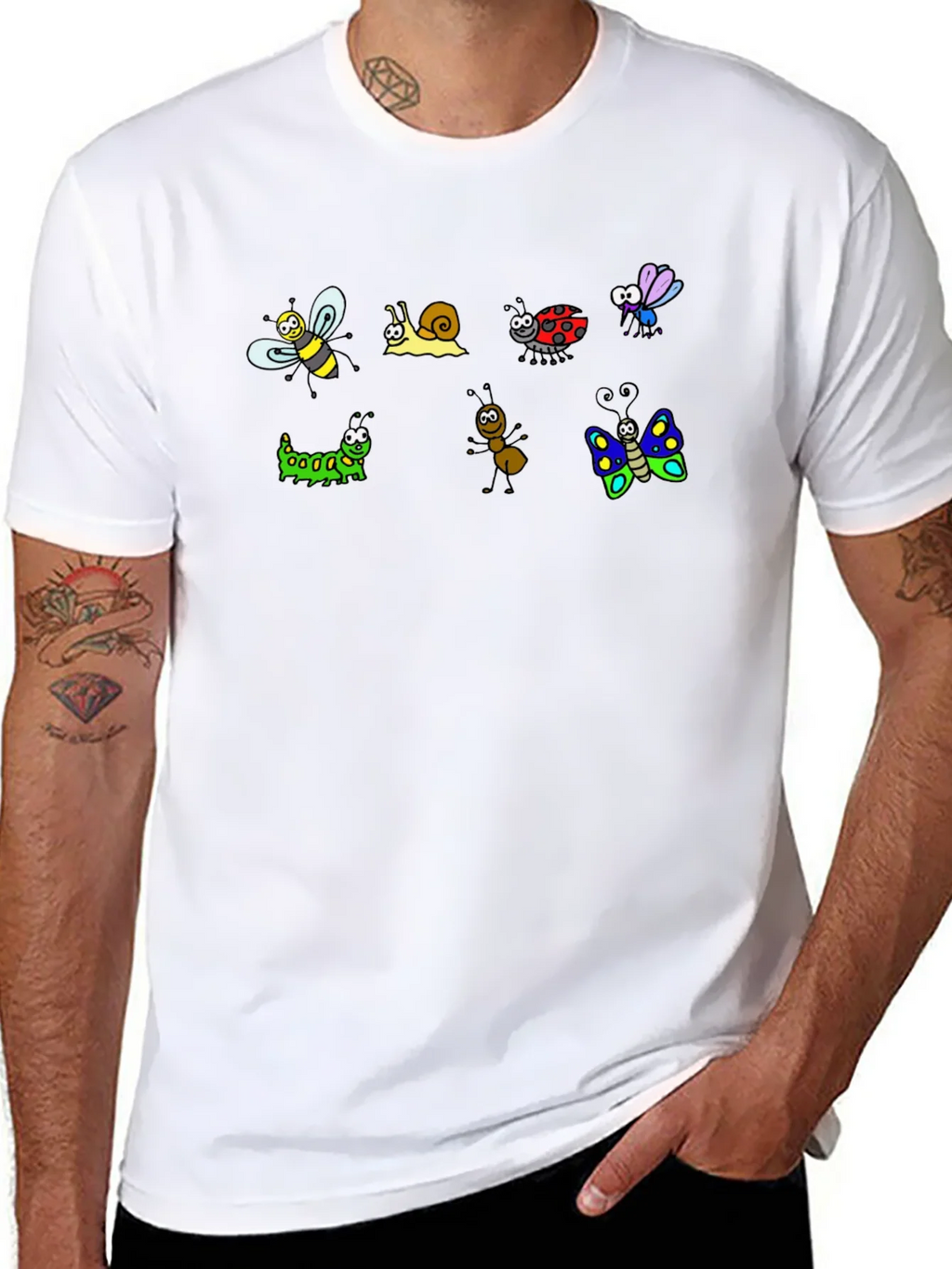 Cartoon Insects Black Cotton T-Shirt product image 7