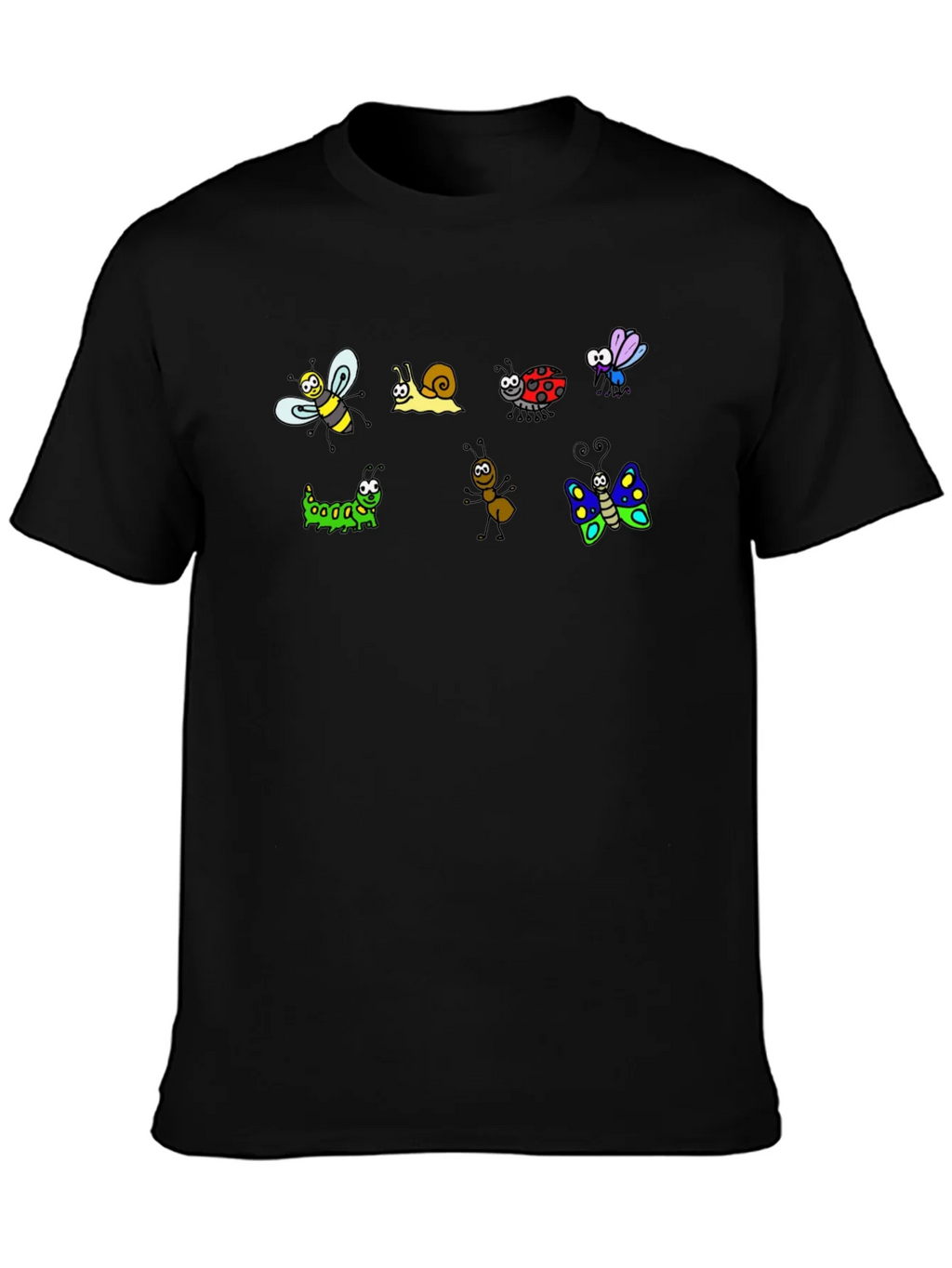 Cartoon Insects Black Cotton T-Shirt product image 3
