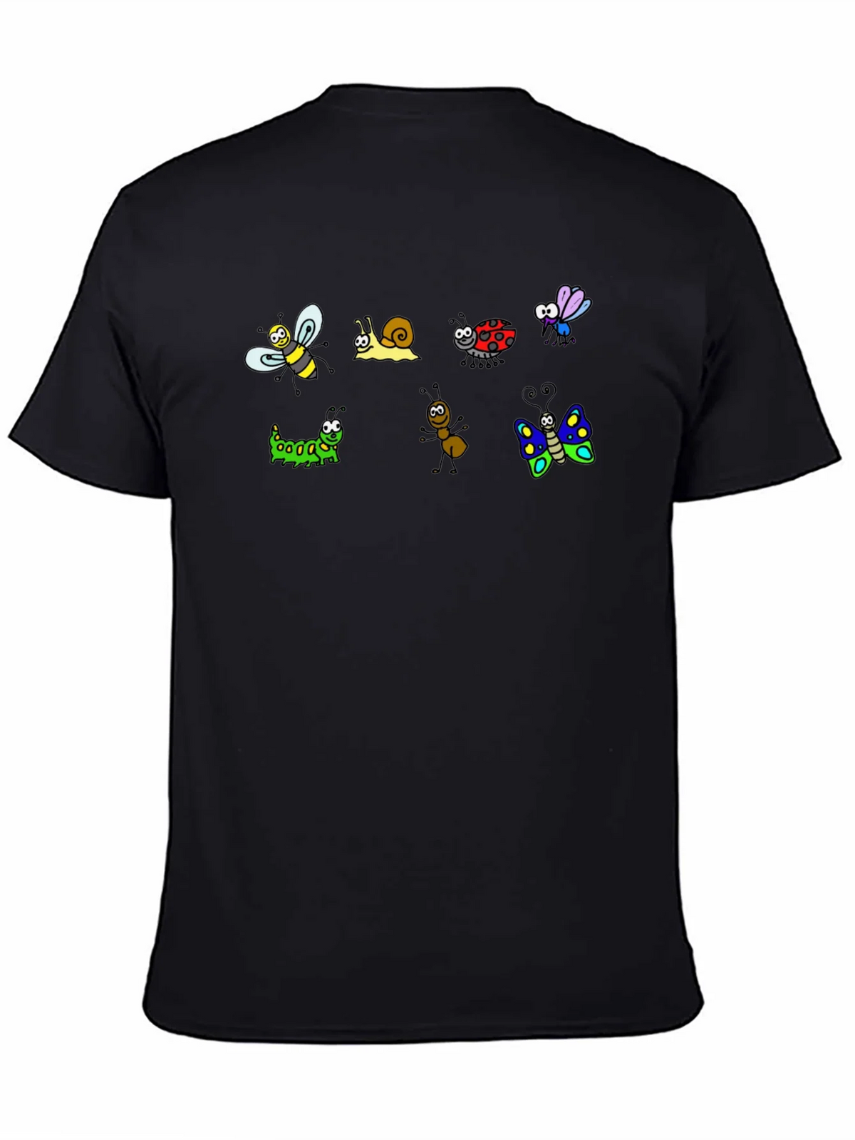 Cartoon Insects Black Cotton T-Shirt product image 4