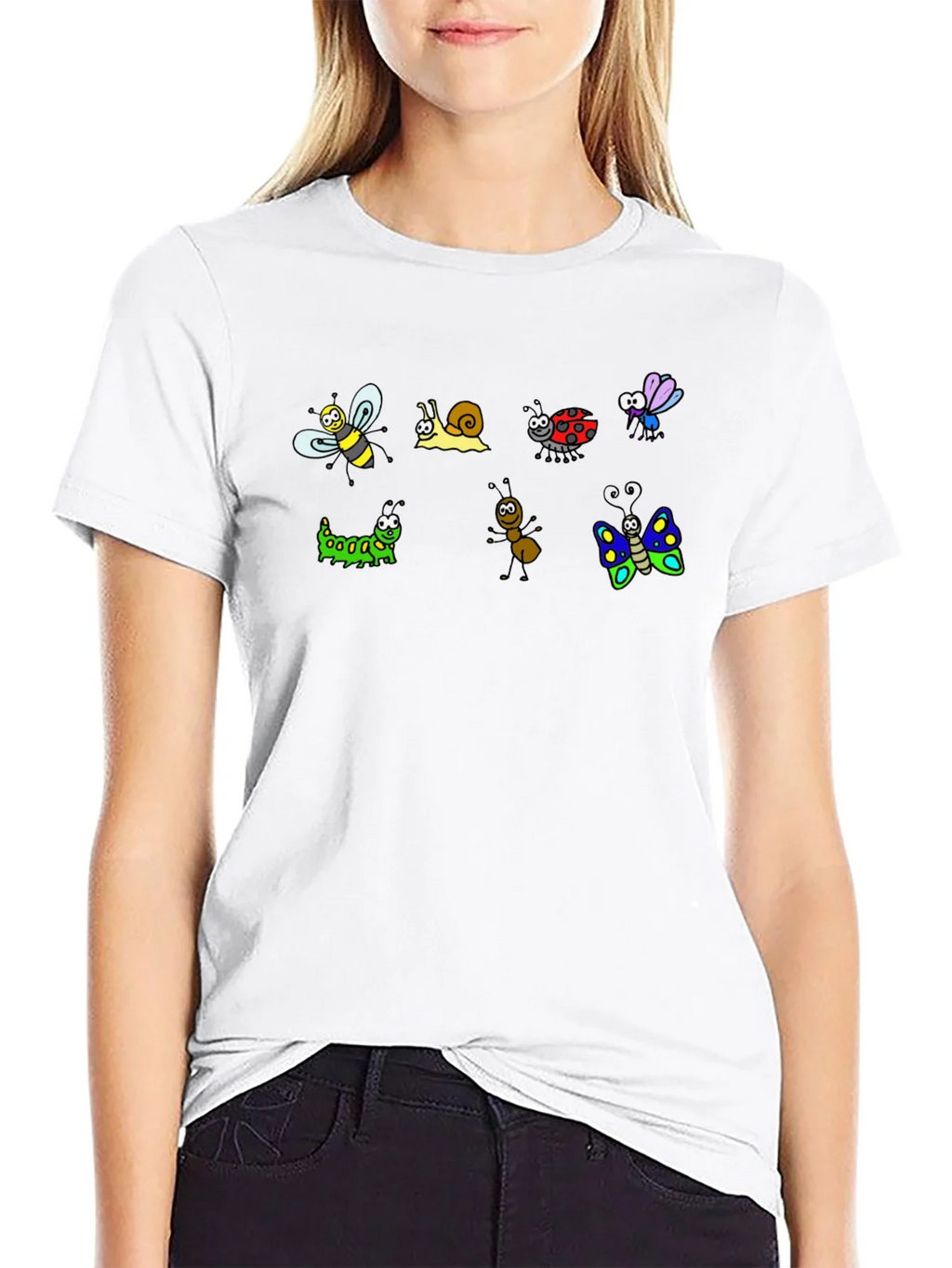 Cartoon Insects Black Cotton T-Shirt product image 8