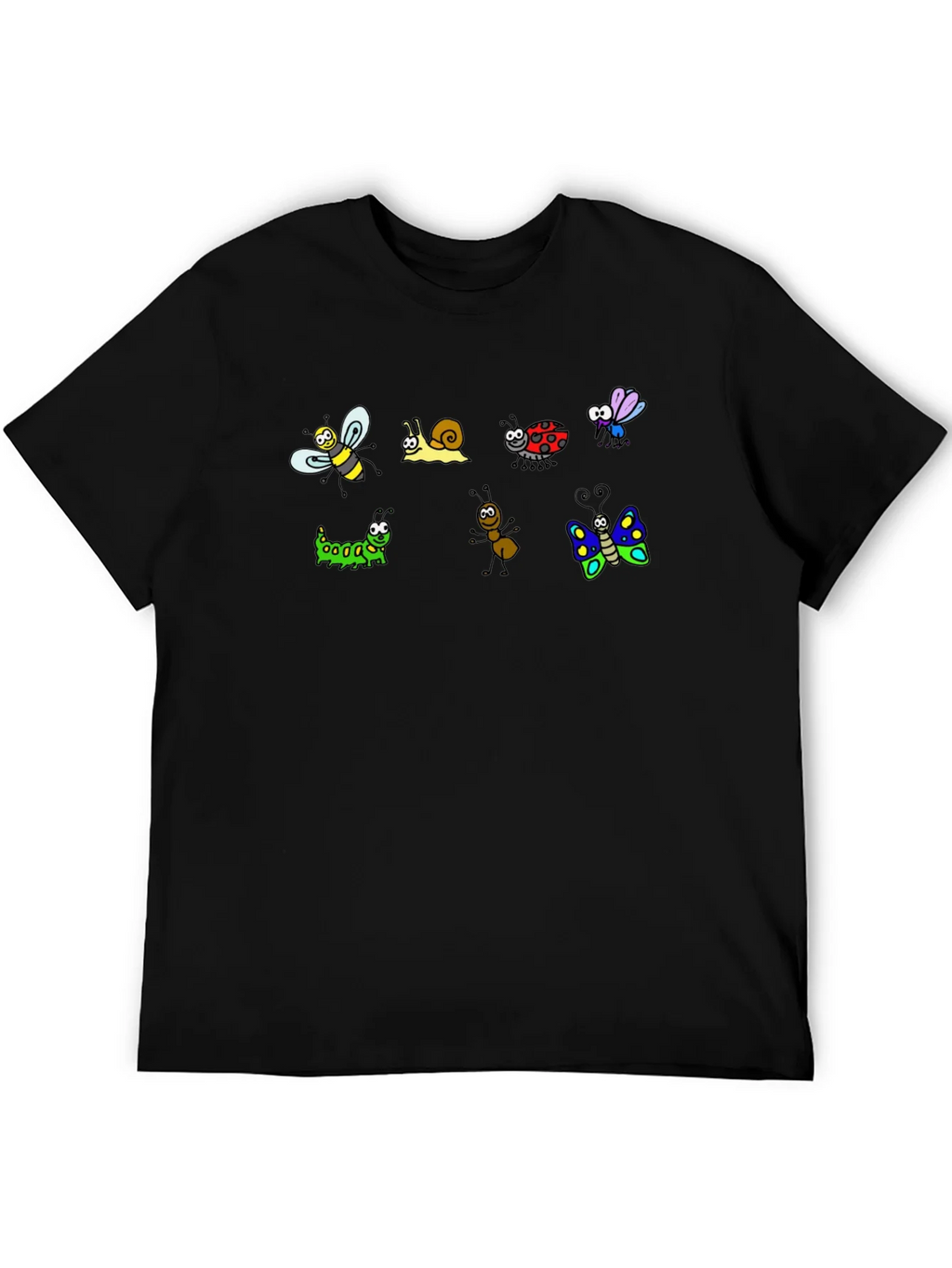 Cartoon Insects Black Cotton T-Shirt product image 5