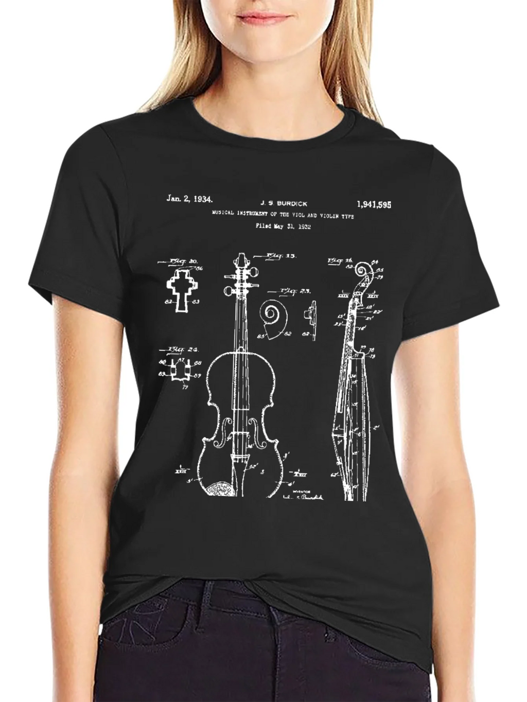 Violin Blueprint T-Shirt - Musical Instrument Patent Art product image 2