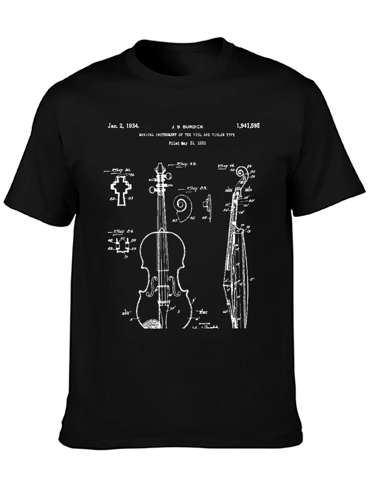 Violin Blueprint T-Shirt - Musical Instrument Patent Art product image 3