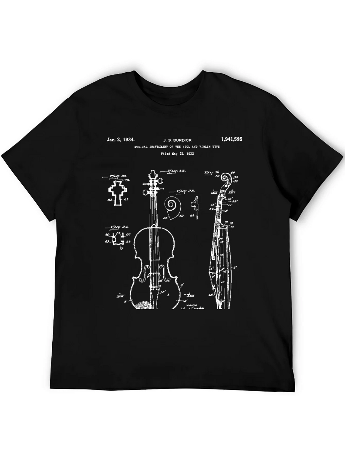 Violin Blueprint T-Shirt - Musical Instrument Patent Art product image 5