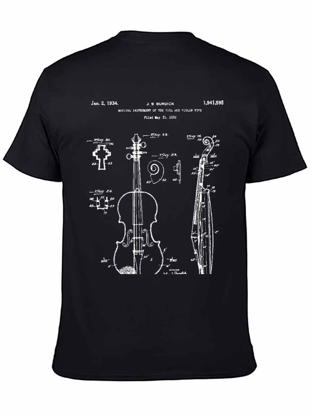 Violin Blueprint T-Shirt - Musical Instrument Patent Art product image 4