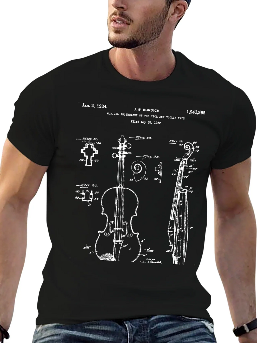 Violin Blueprint T-Shirt - Musical Instrument Patent Art product image 6