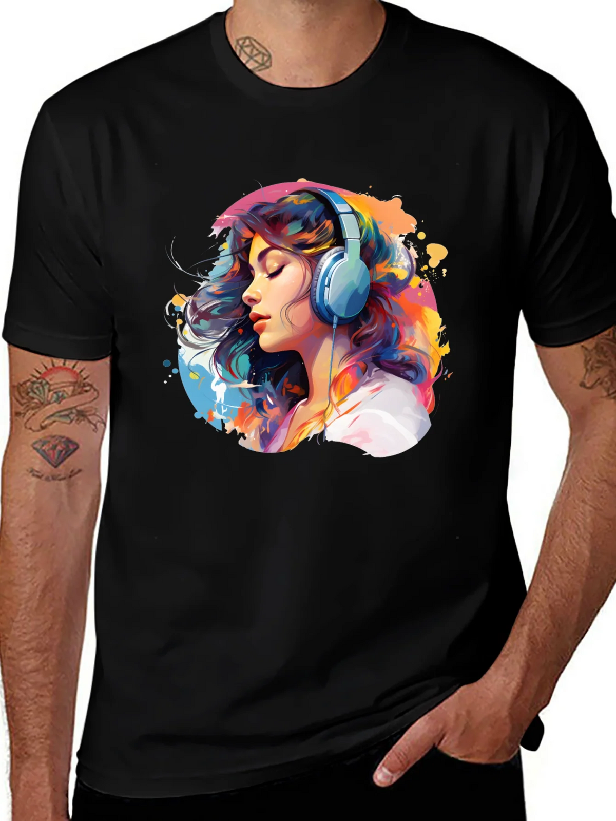 Colorful Woman with Headphones Graphic Tee product image 1