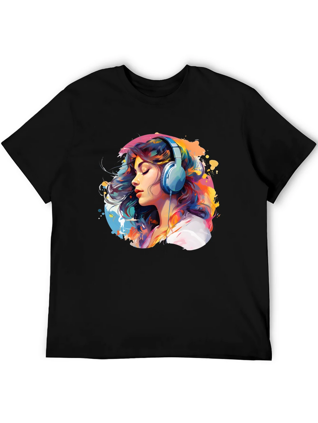 Colorful Woman with Headphones Graphic Tee product image 5