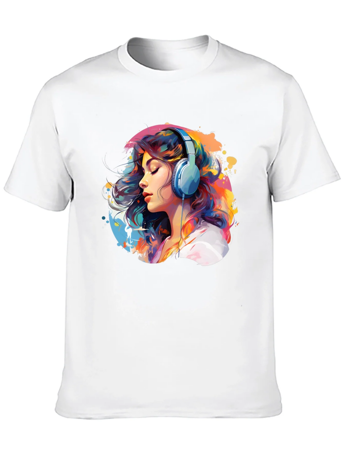 Colorful Woman with Headphones Graphic Tee product image 9