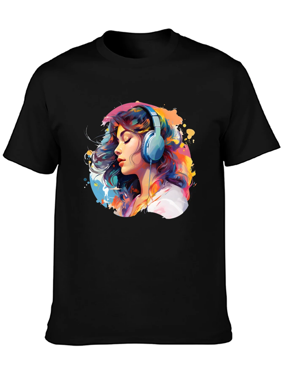 Colorful Woman with Headphones Graphic Tee product image 3