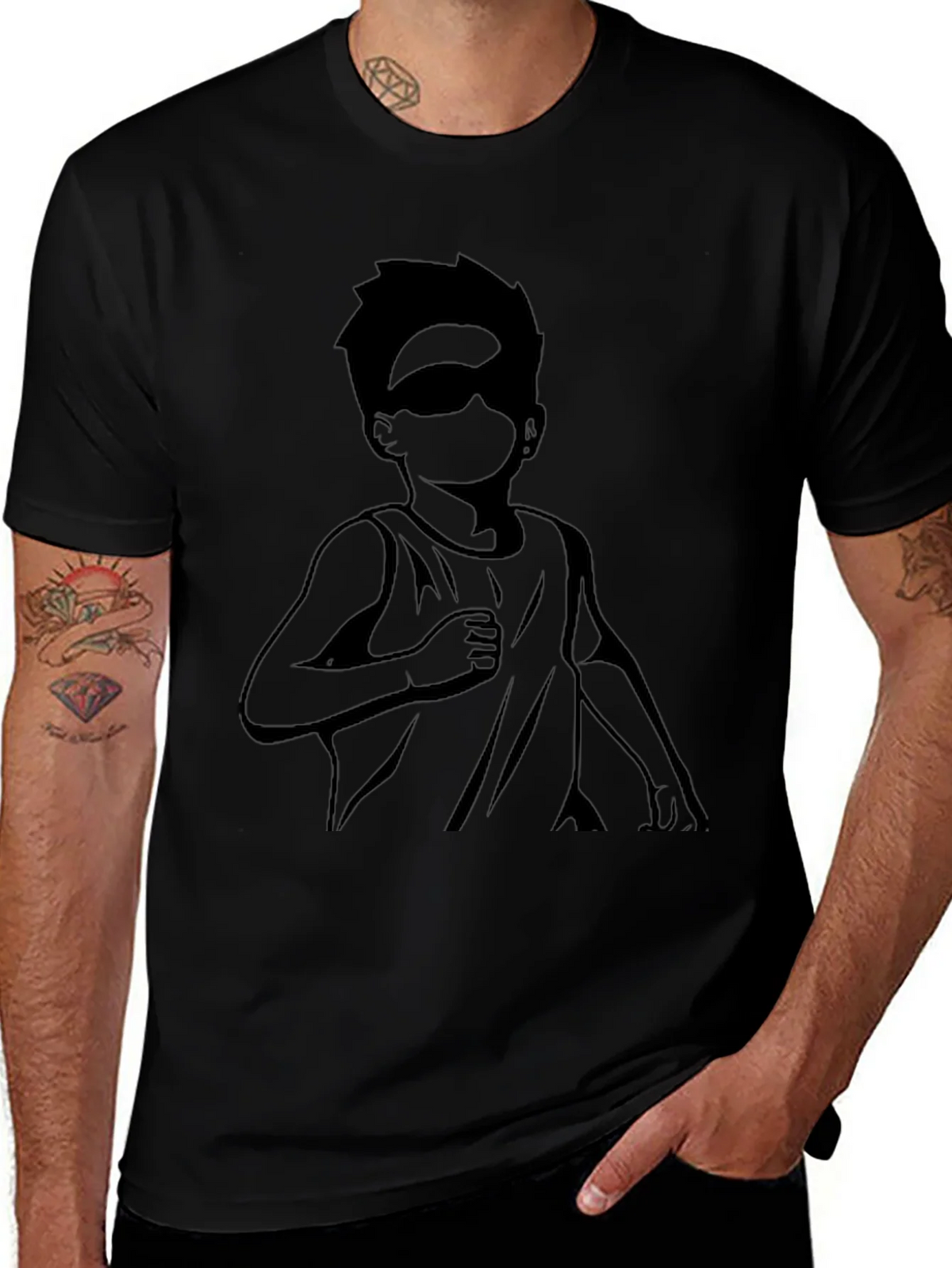 Black T-Shirt with Boy Silhouette Graphic product image 1