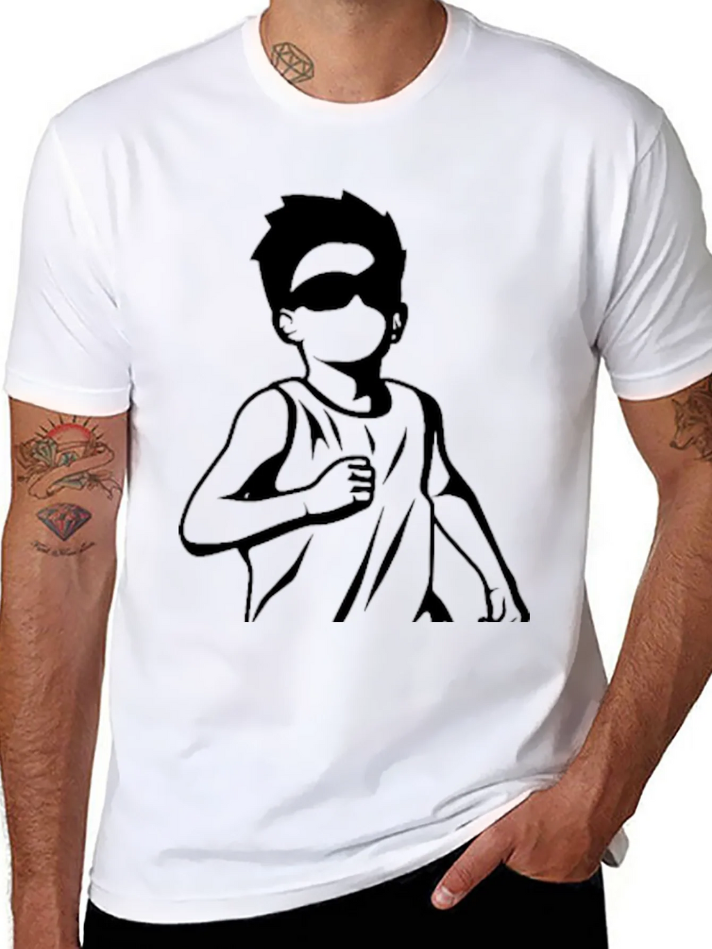 Black T-Shirt with Boy Silhouette Graphic product image 2