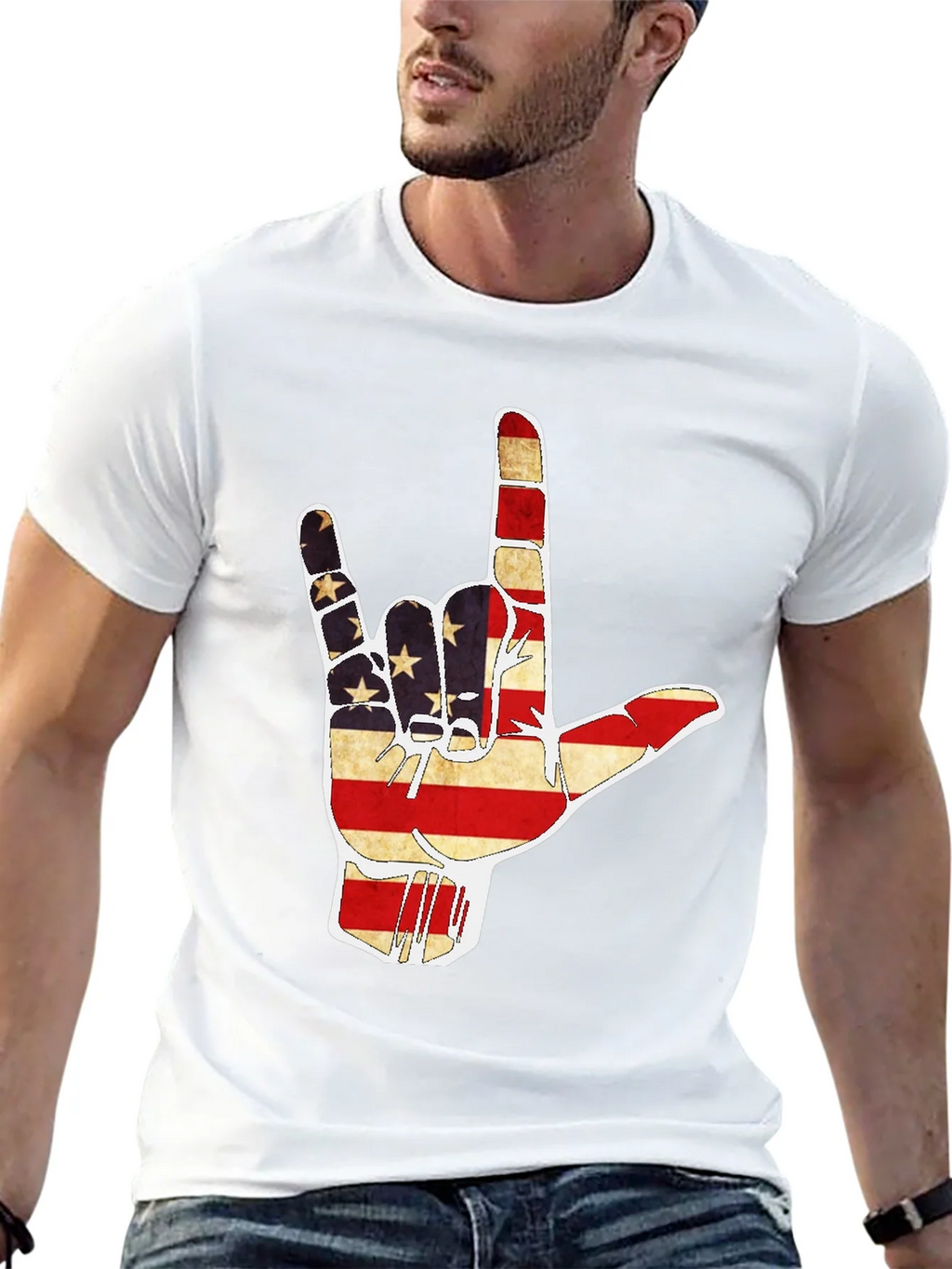 American Flag I Love You Hand T-Shirt product image 7