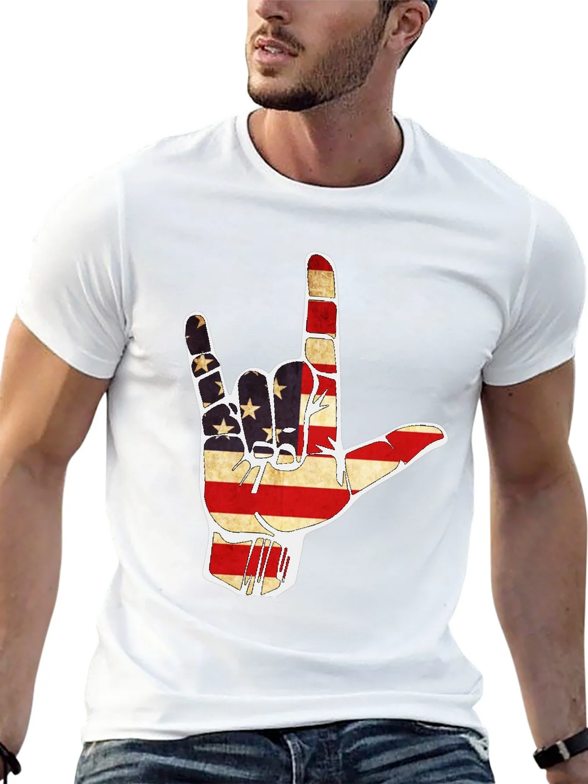 American Flag I Love You Hand T-Shirt product image 7