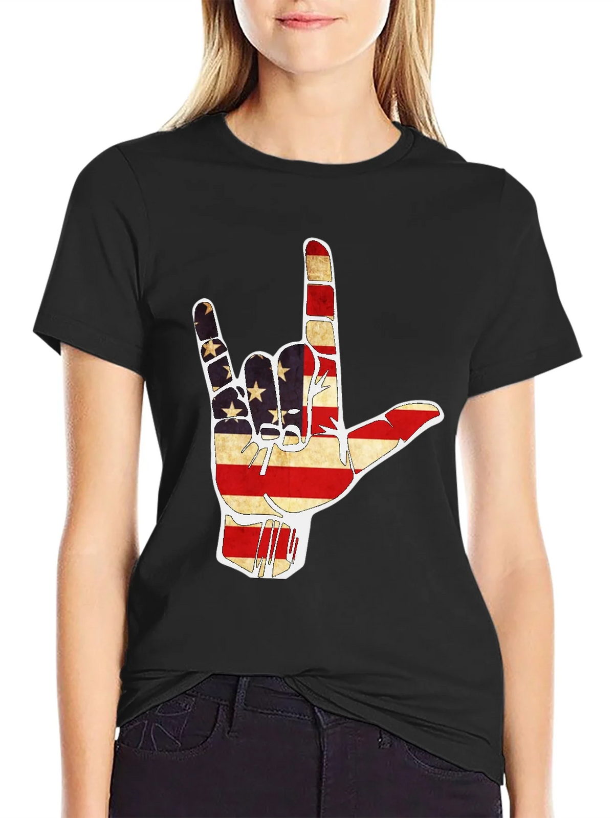 American Flag I Love You Hand T-Shirt product image 2