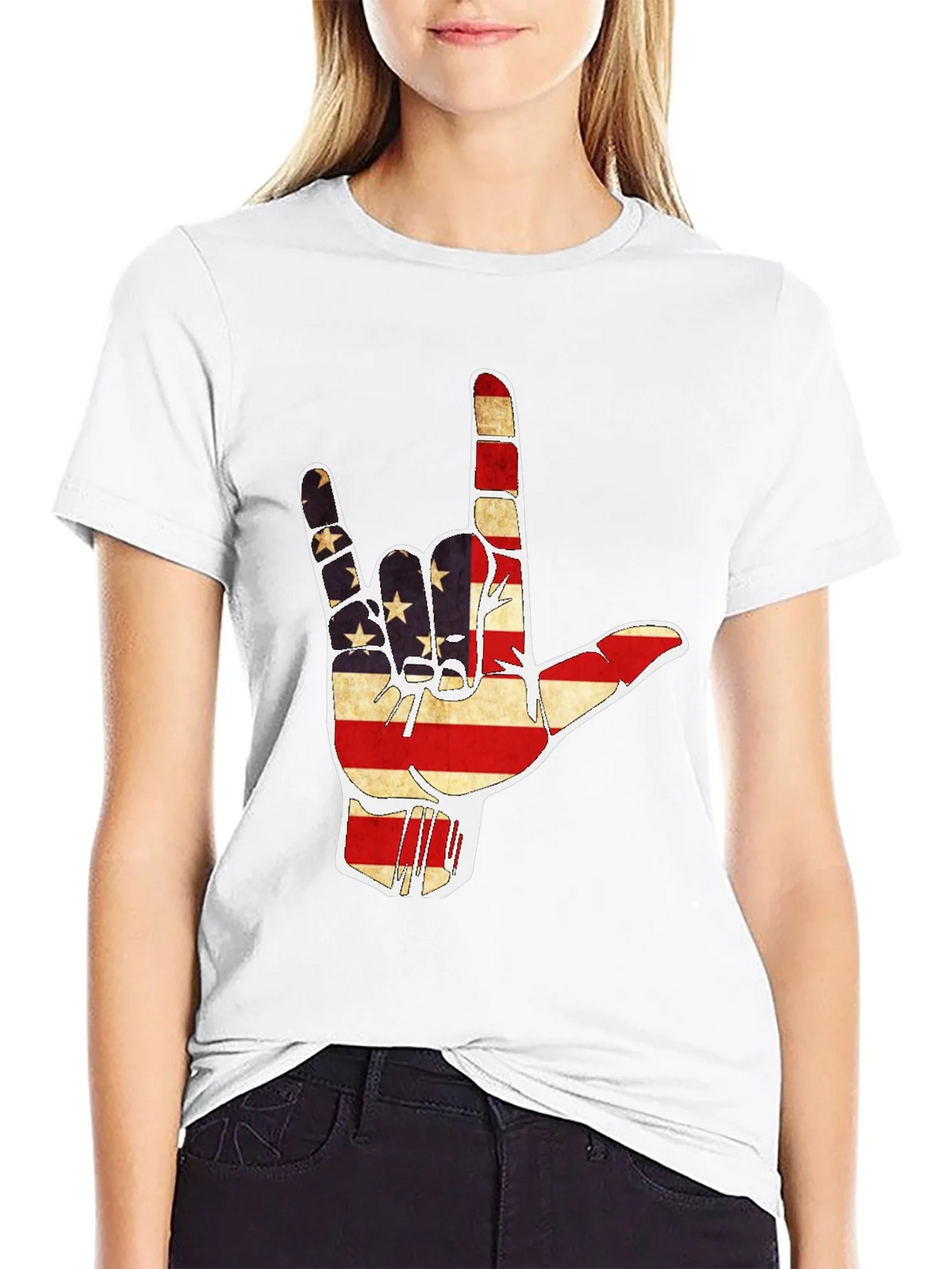 American Flag I Love You Hand T-Shirt product image 5