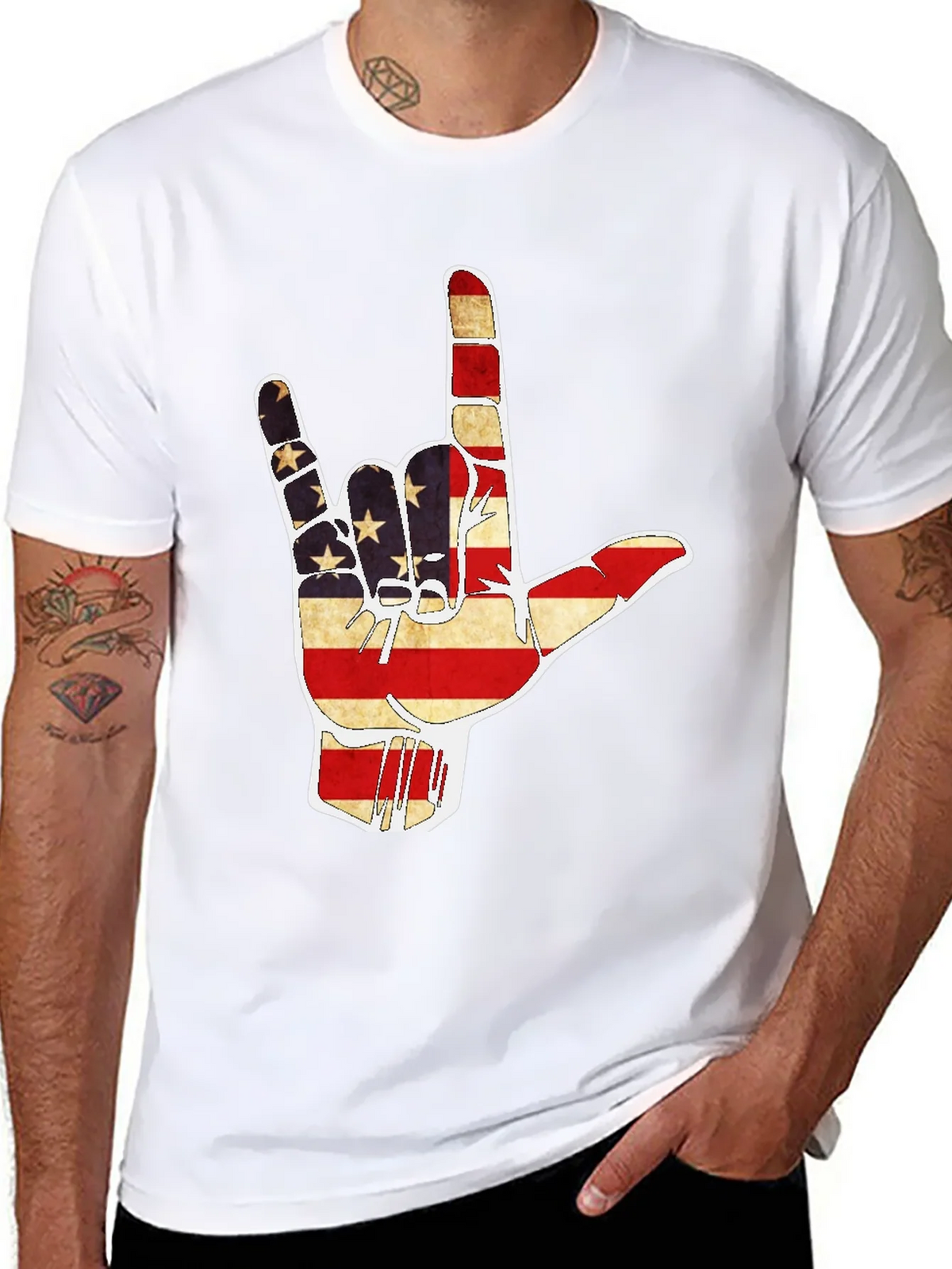 American Flag I Love You Hand T-Shirt product image 4
