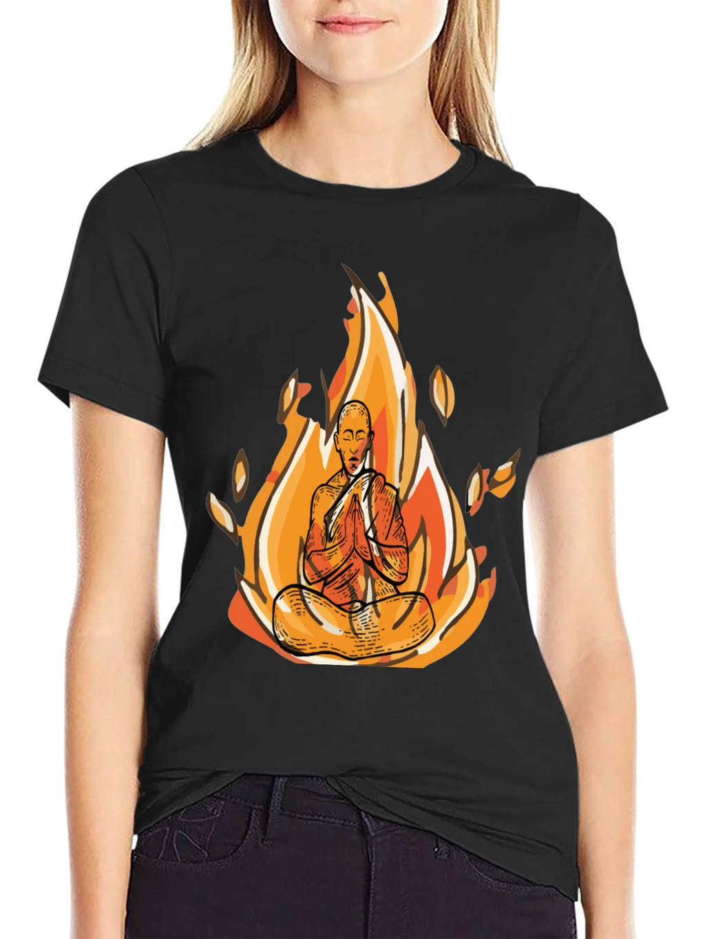 Zen Monk Fire Graphic Black T-Shirt product image 2