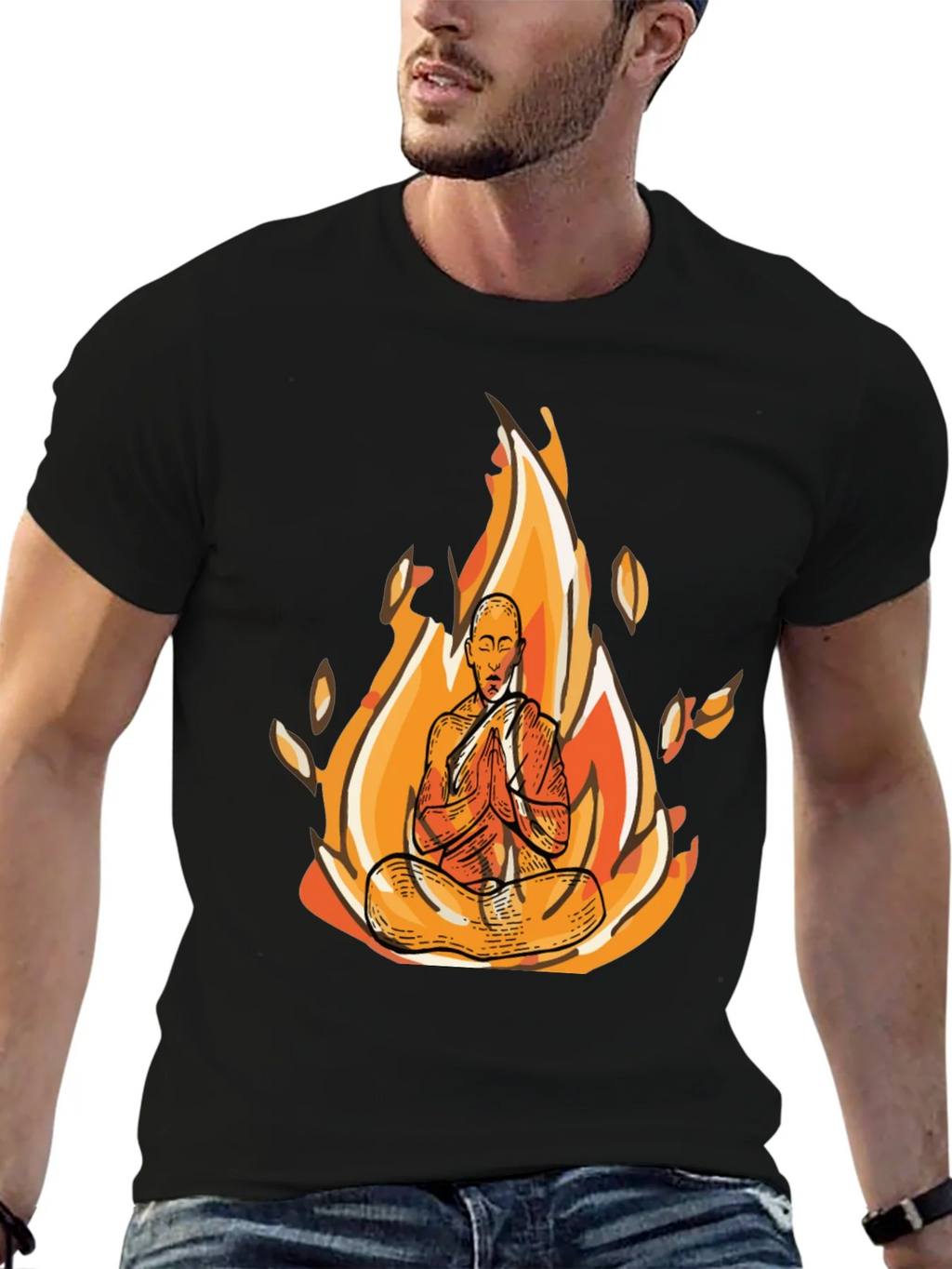Zen Monk Fire Graphic Black T-Shirt product image 6