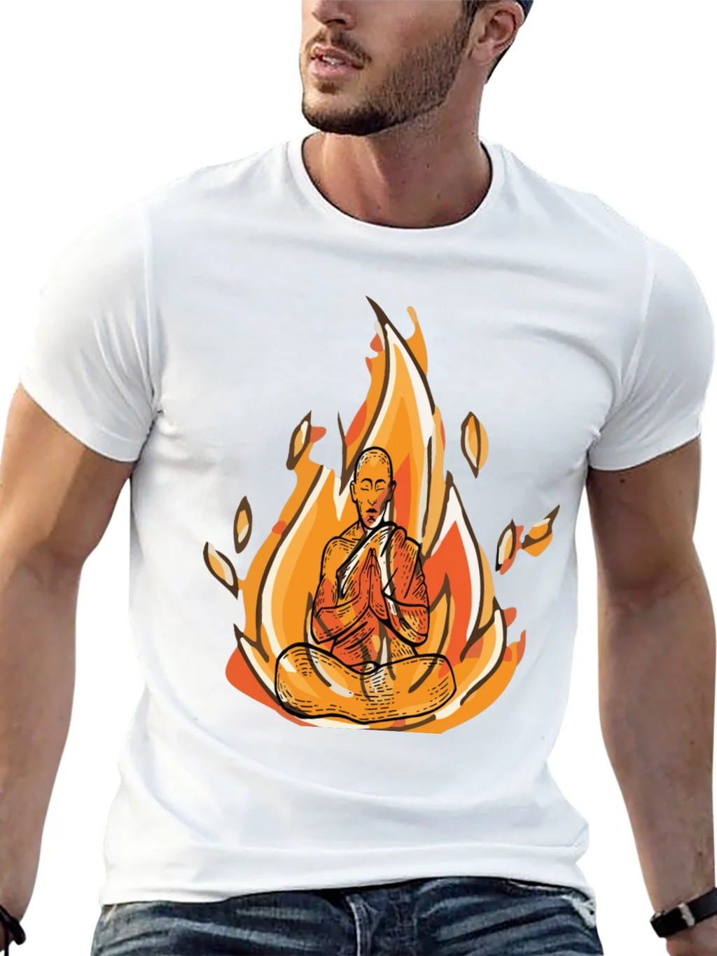 Zen Monk Fire Graphic Black T-Shirt product image 12
