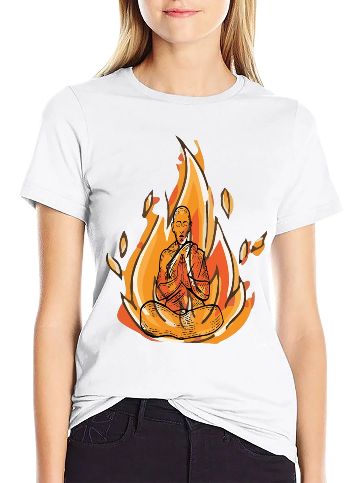 Zen Monk Fire Graphic Black T-Shirt product image 8