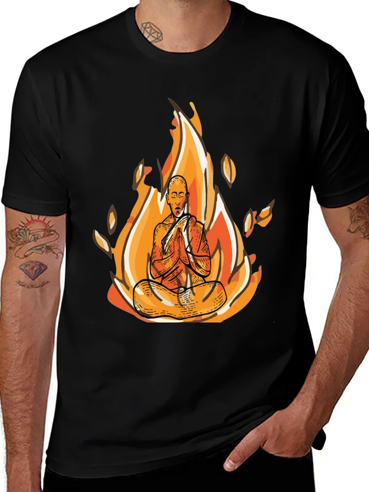 Zen Monk Fire Graphic Black T-Shirt product image 1