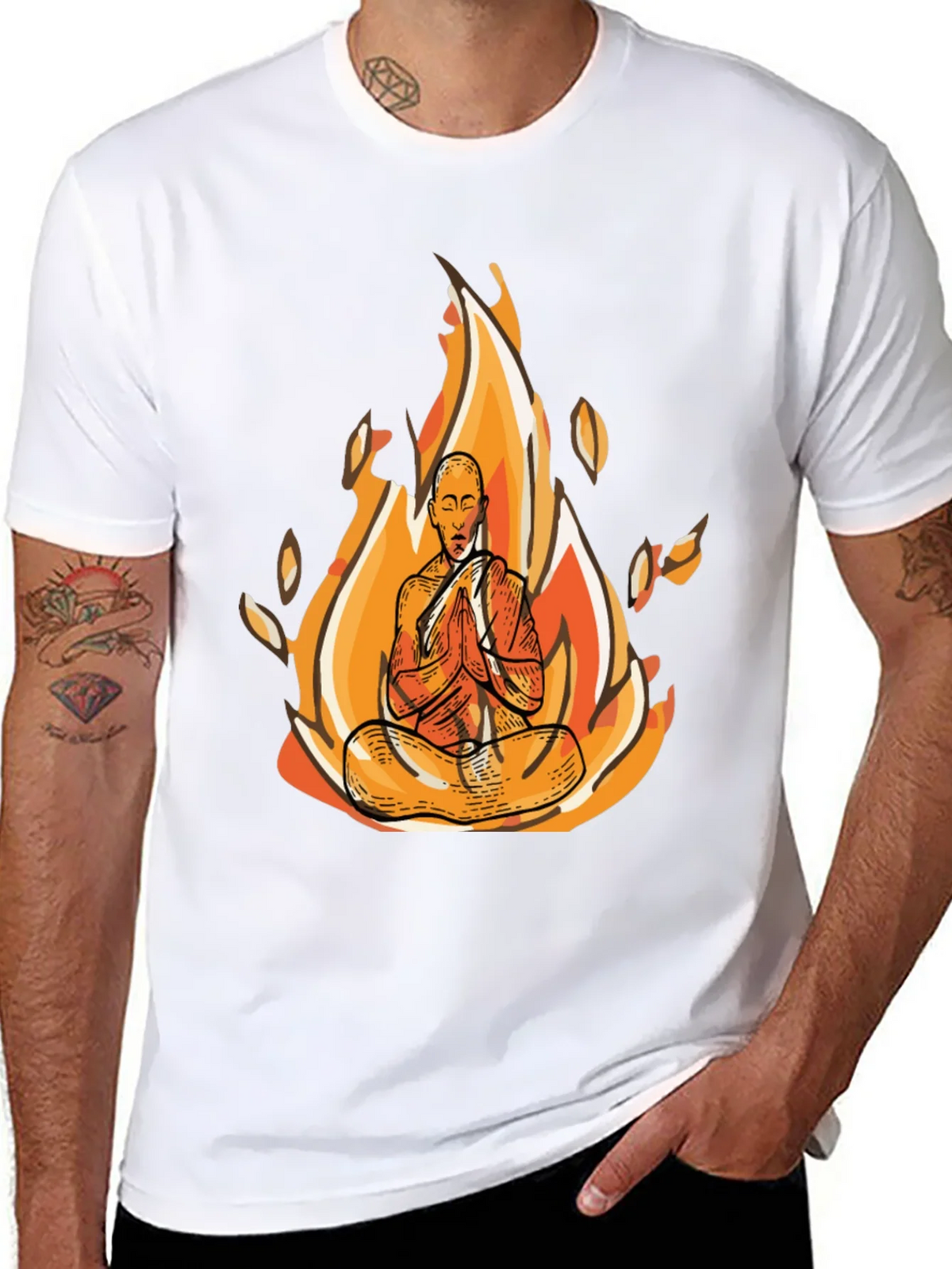 Zen Monk Fire Graphic Black T-Shirt product image 7