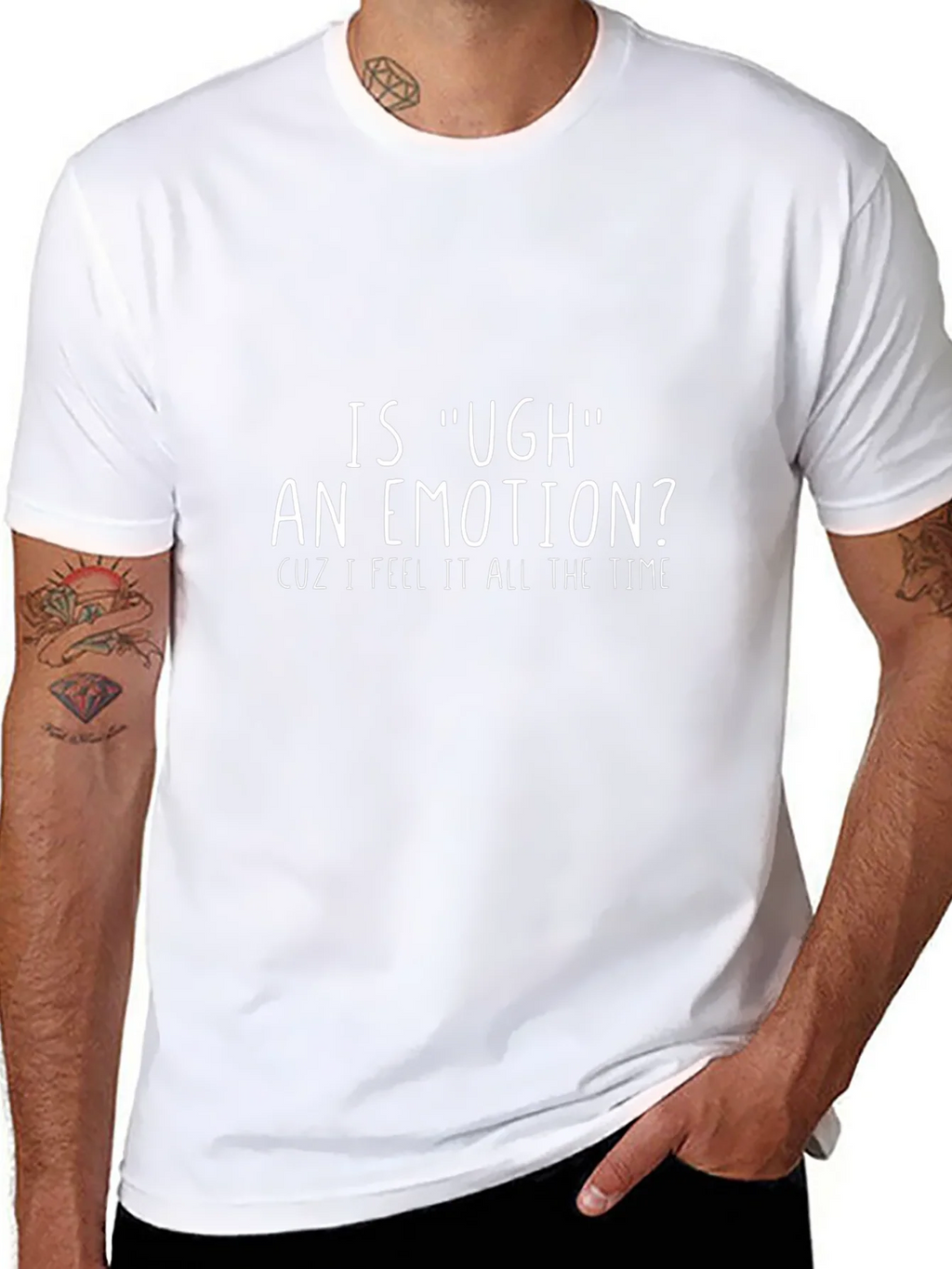 Funny Ugh Emotion Graphic Tee - Black Cotton T-Shirt product image 3