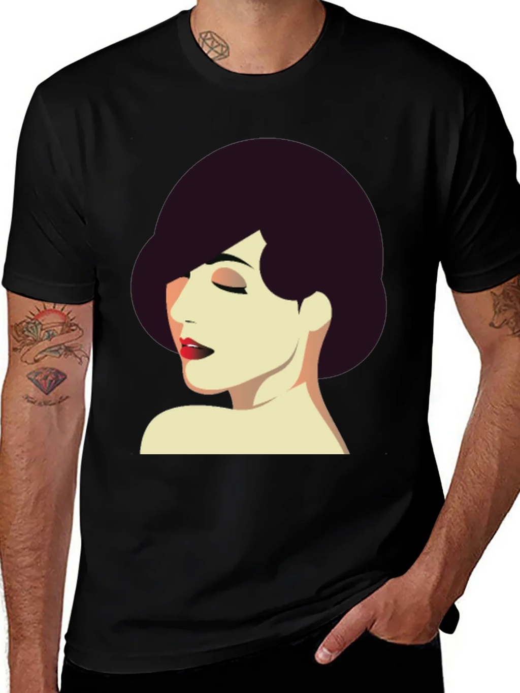 Retro Style Woman Graphic Tee - Black T-Shirt product image 1