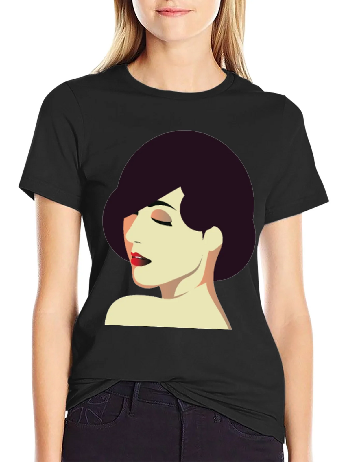 Retro Style Woman Graphic Tee - Black T-Shirt product image 2