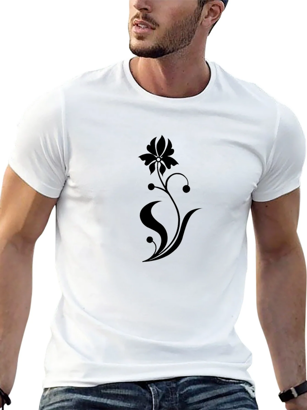 Black Floral Print Stylish Mens T-Shirt product image 12