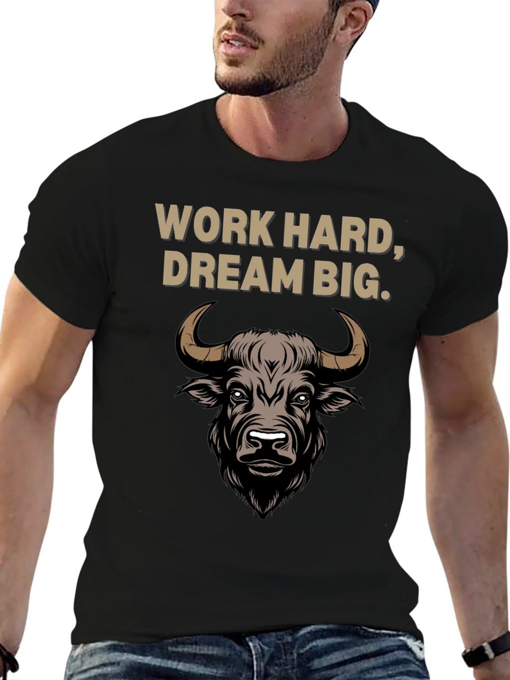 Work Hard Dream Big Bull Graphic Tee product image 6