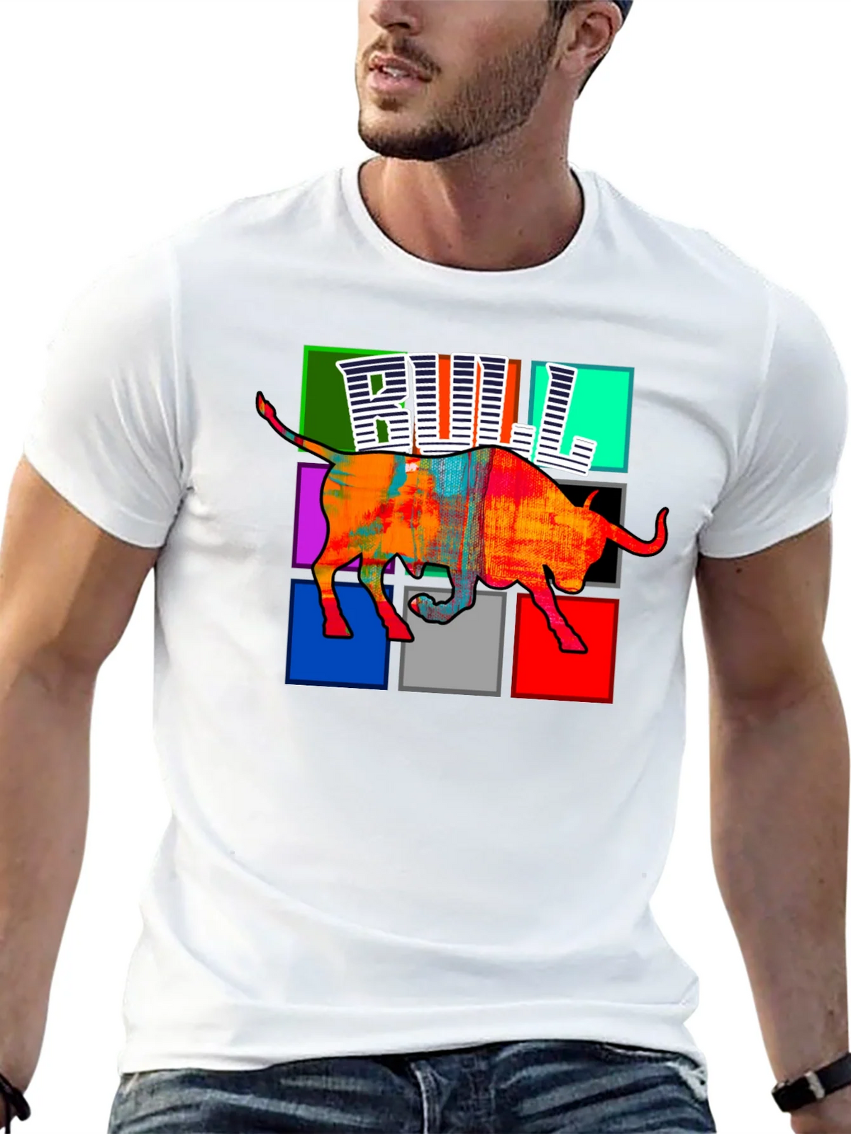 Colorful Bull Graphic Print T-Shirt product image 12