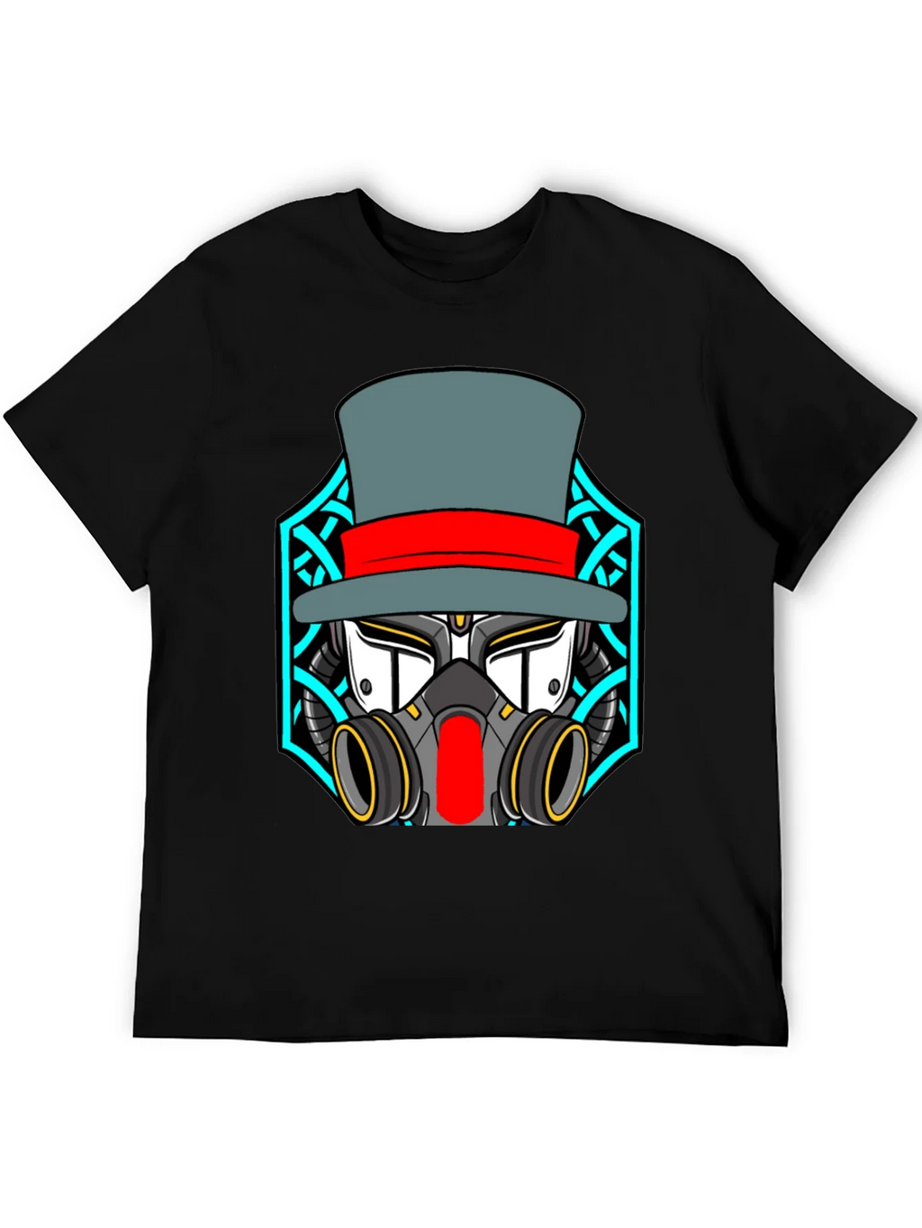 Steampunk Robot Top Hat Graphic Black T-Shirt