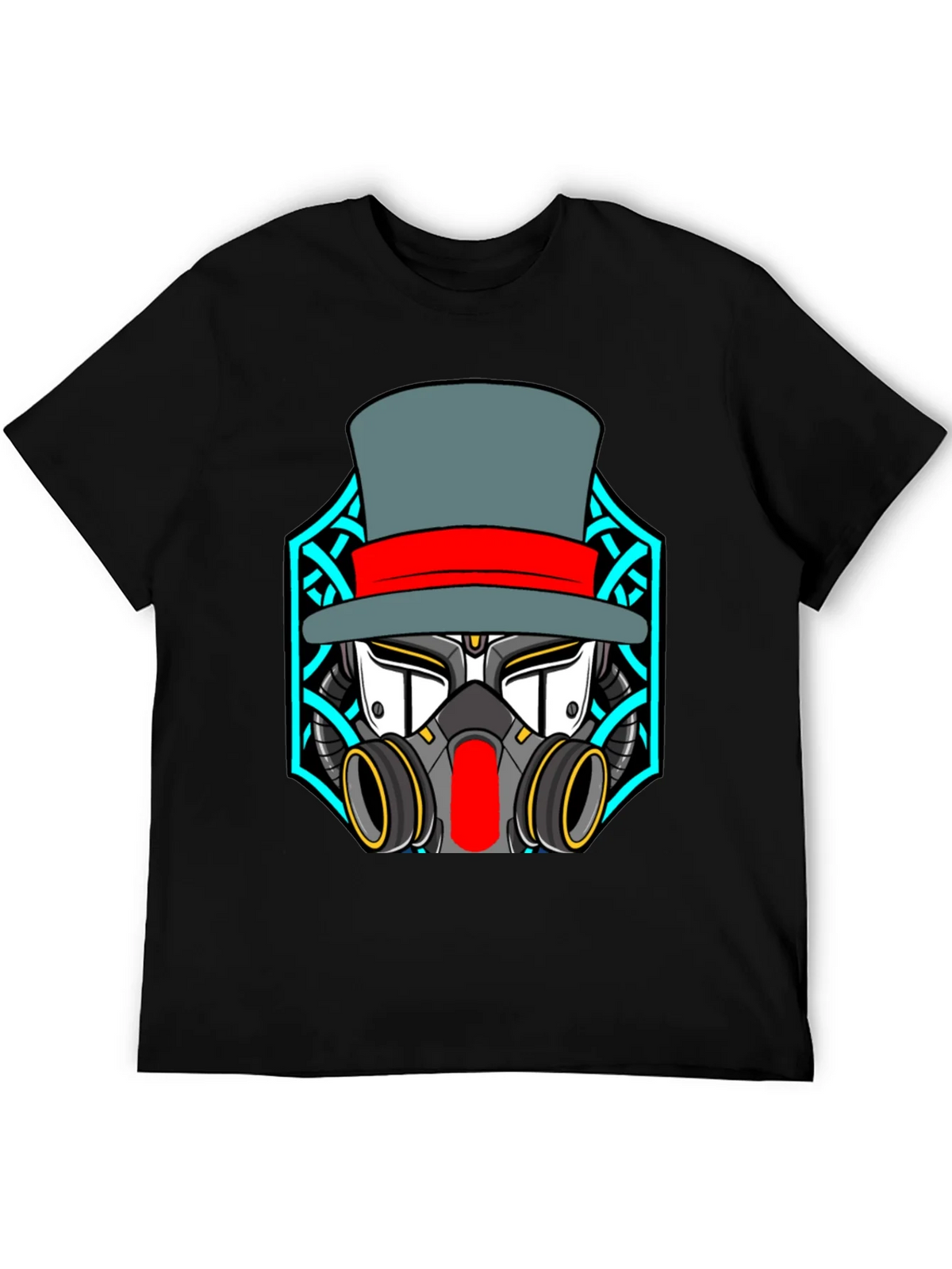 Steampunk Robot Top Hat Graphic Black T-Shirt