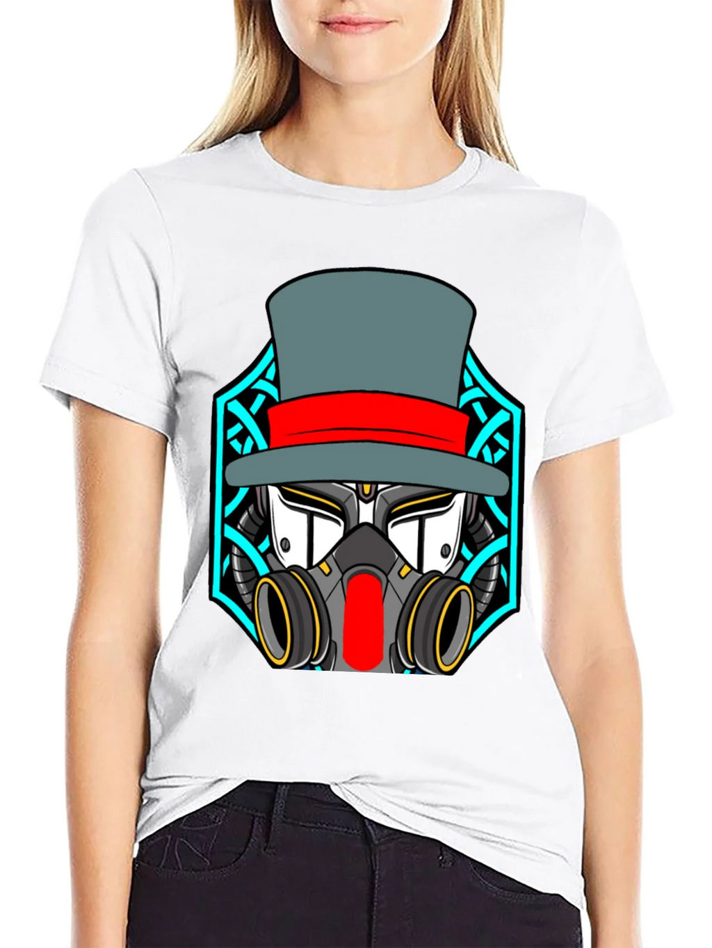 Steampunk Robot Top Hat Graphic Black T-Shirt