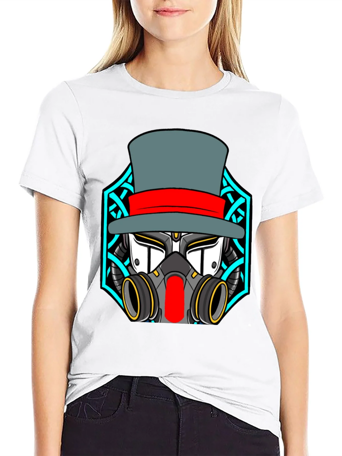 Steampunk Robot Top Hat Graphic Black T-Shirt
