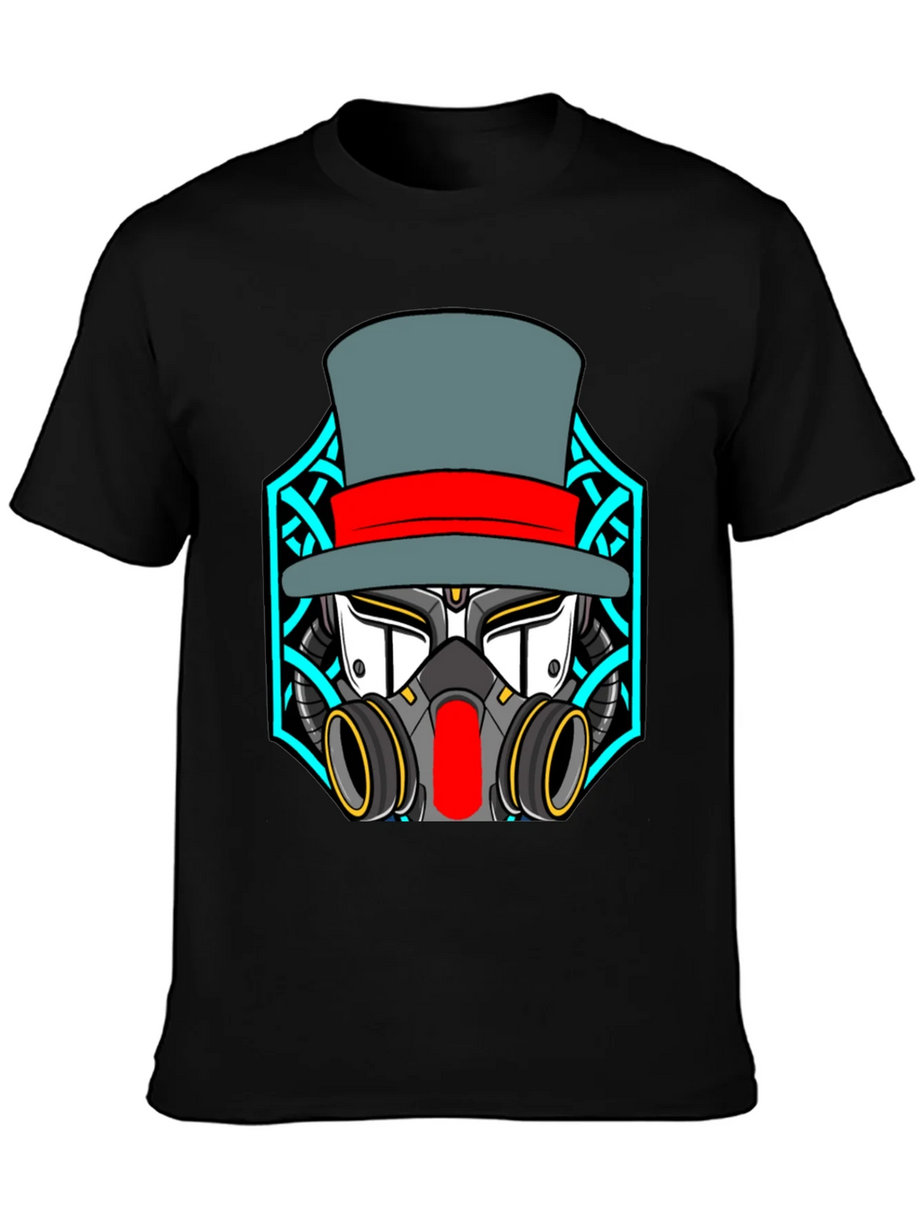 Steampunk Robot Top Hat Graphic Black T-Shirt