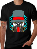 Steampunk Robot Top Hat Graphic Black T-Shirt