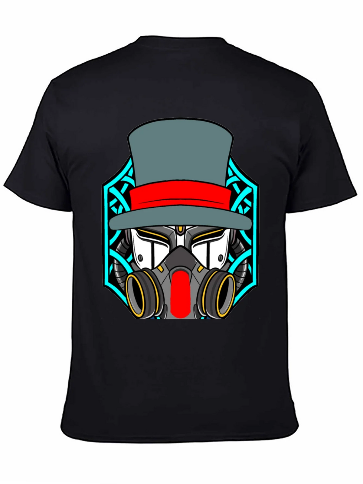 Steampunk Robot Top Hat Graphic Black T-Shirt