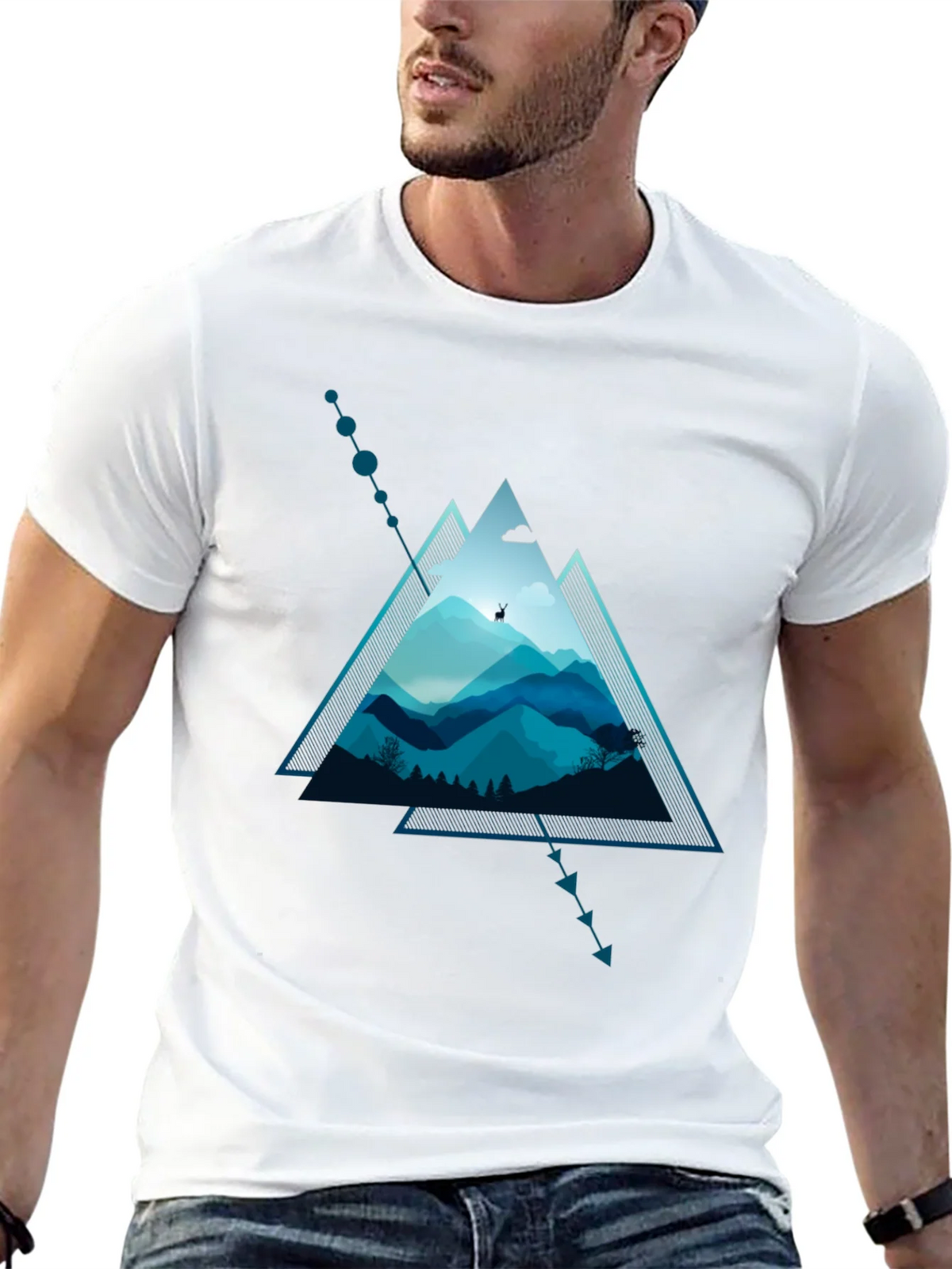Geometric Mountain Scene Graphic T-Shirt product image 12