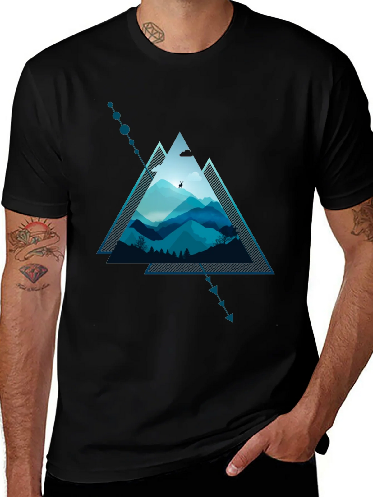 Geometric Mountain Scene Graphic T-Shirt product image 1