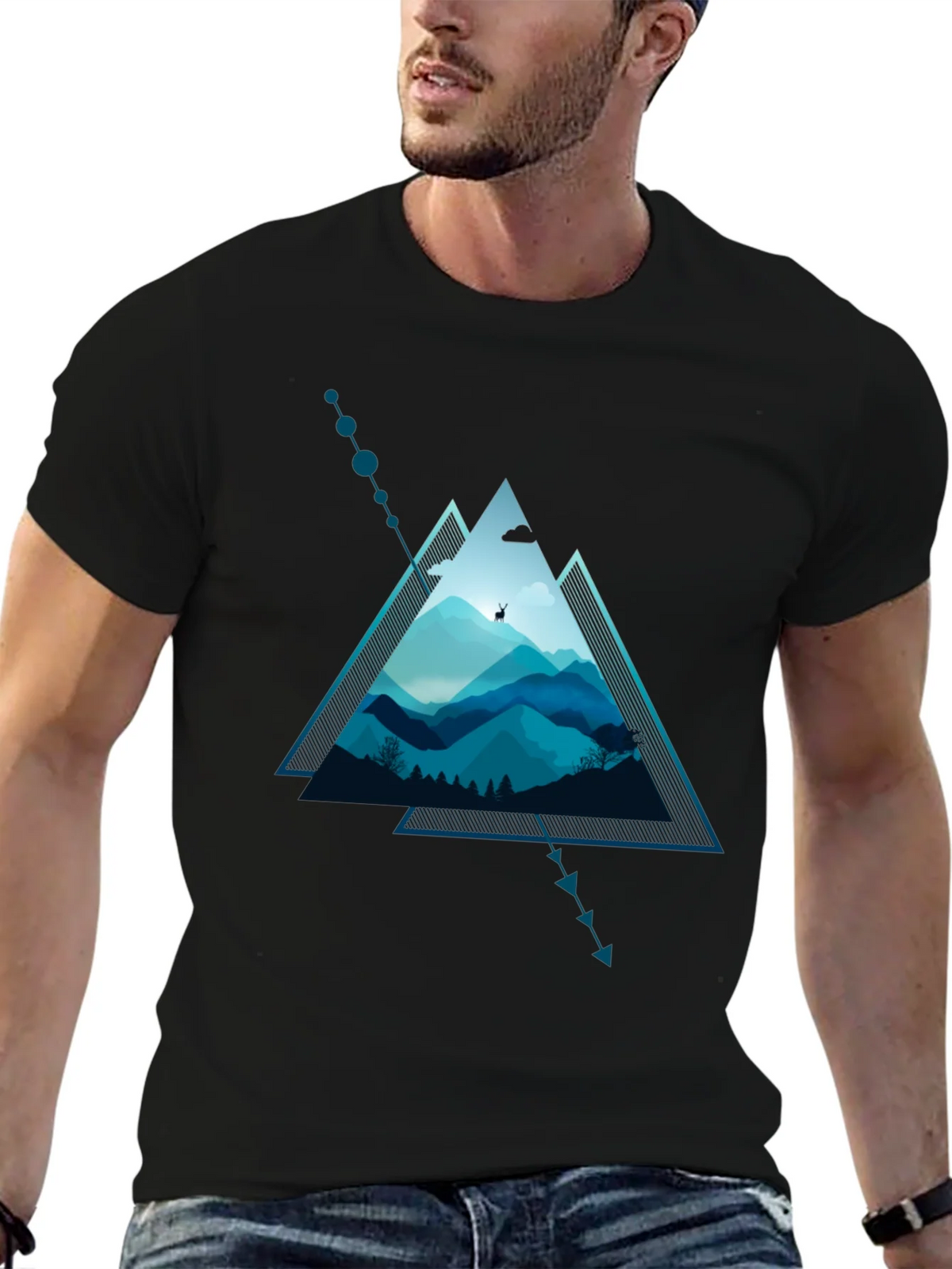 Geometric Mountain Scene Graphic T-Shirt product image 6
