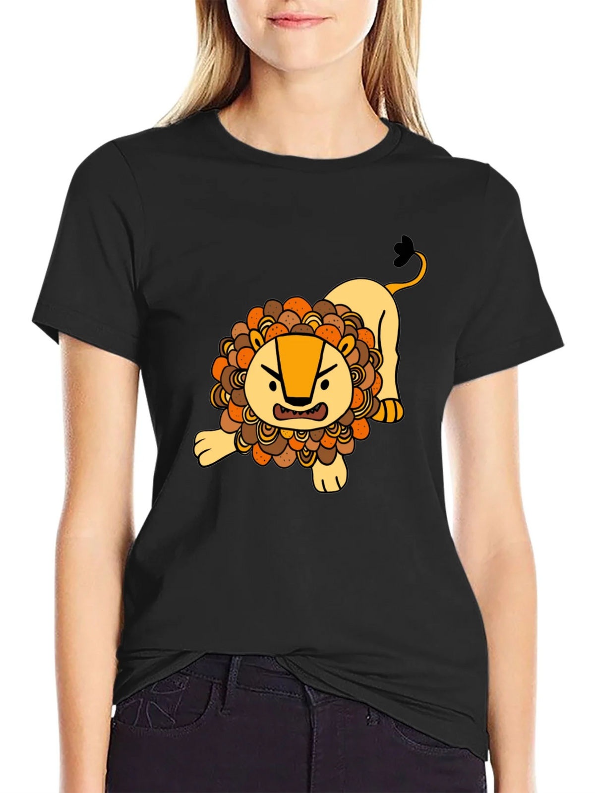 Cartoon Lion Graphic T-Shirt - Black product image 2