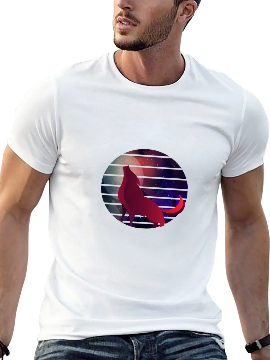 Wolf Moon Galaxy Graphic Tee - Black Cotton T-Shirt product image 12