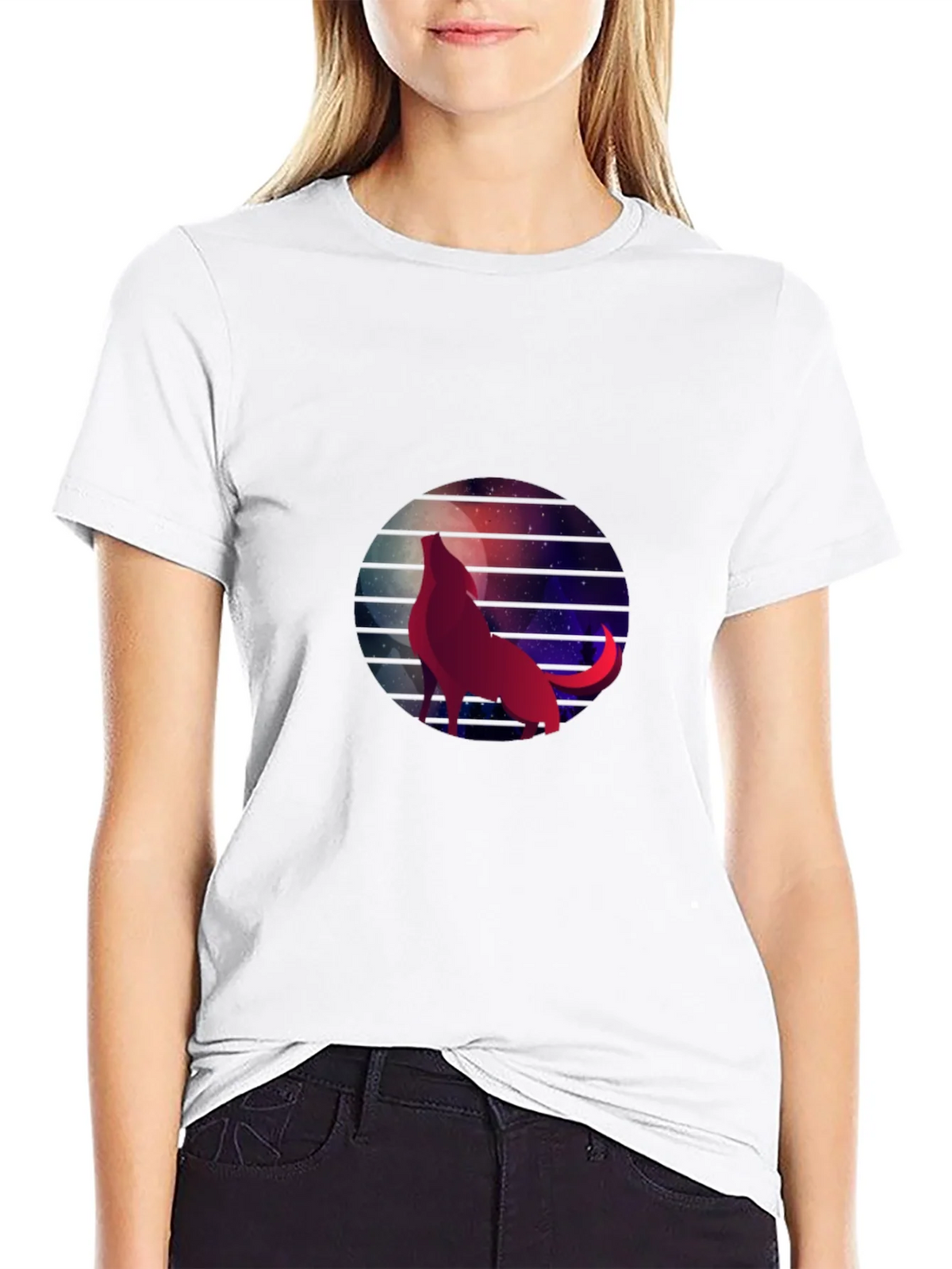 Wolf Moon Galaxy Graphic Tee - Black Cotton T-Shirt product image 8